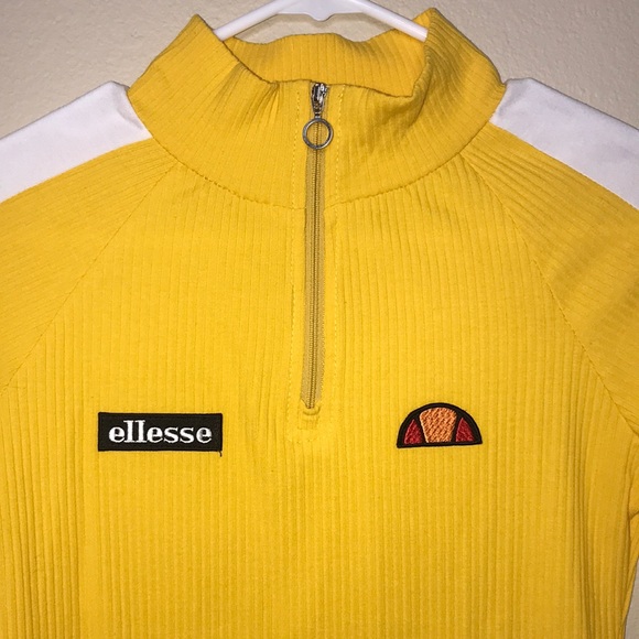 Ellesse Yellow W/ White Stripe Womens US L EU 40 UK 12 Body High Neck Bodysuit - Picture 3 of 16